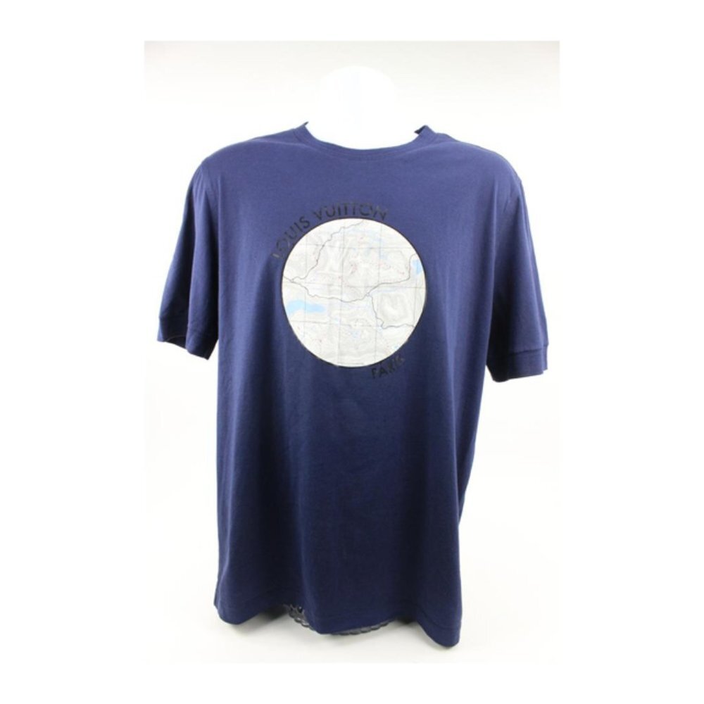 Louis Vuitton Men's Large Navy Paris Topographical Map Globe T-Shirt Tee Sh125lv